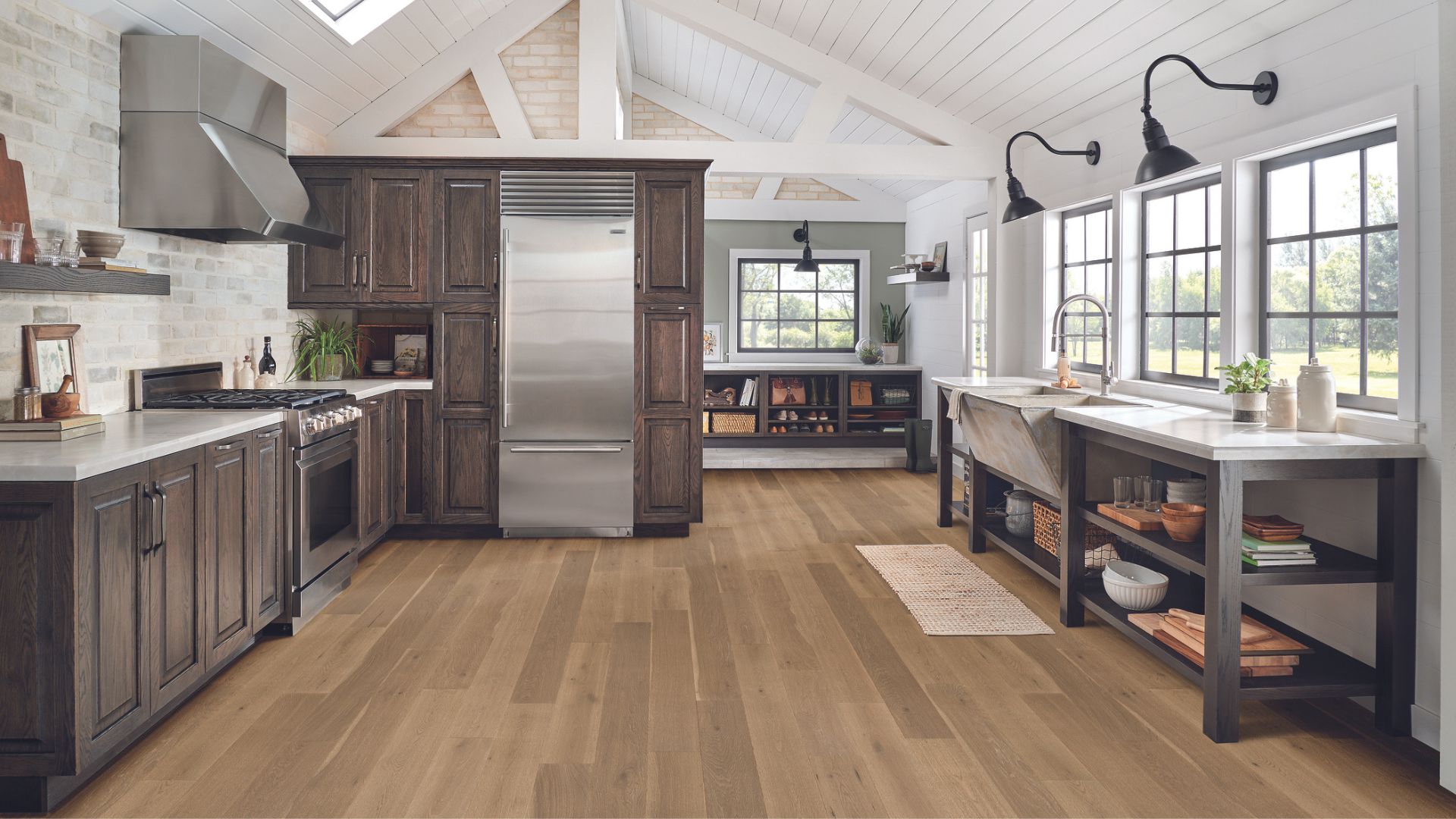 Engineered hardwood flooring in a kitchen.